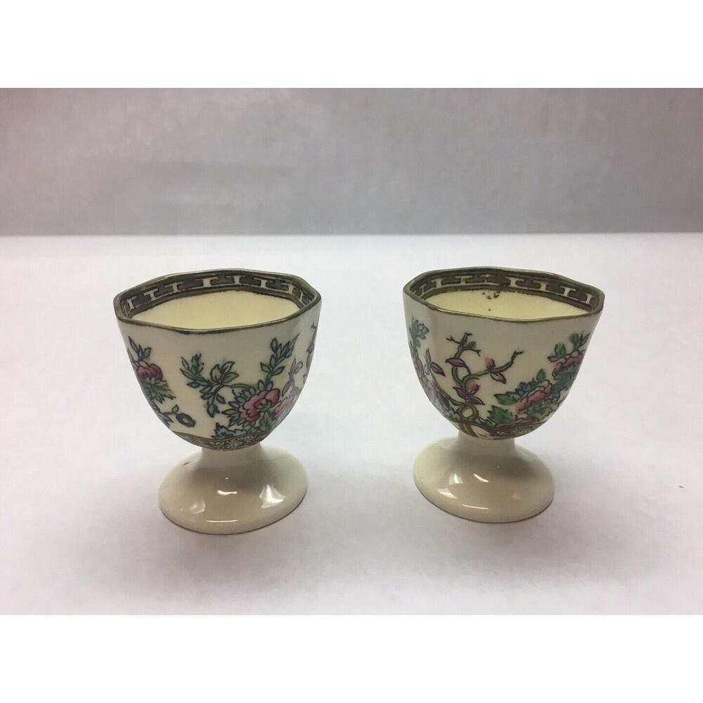 VINTAGE Coalport CHINA Indian Tree Pattern SET OF TWO Egg Cups ROUND Base